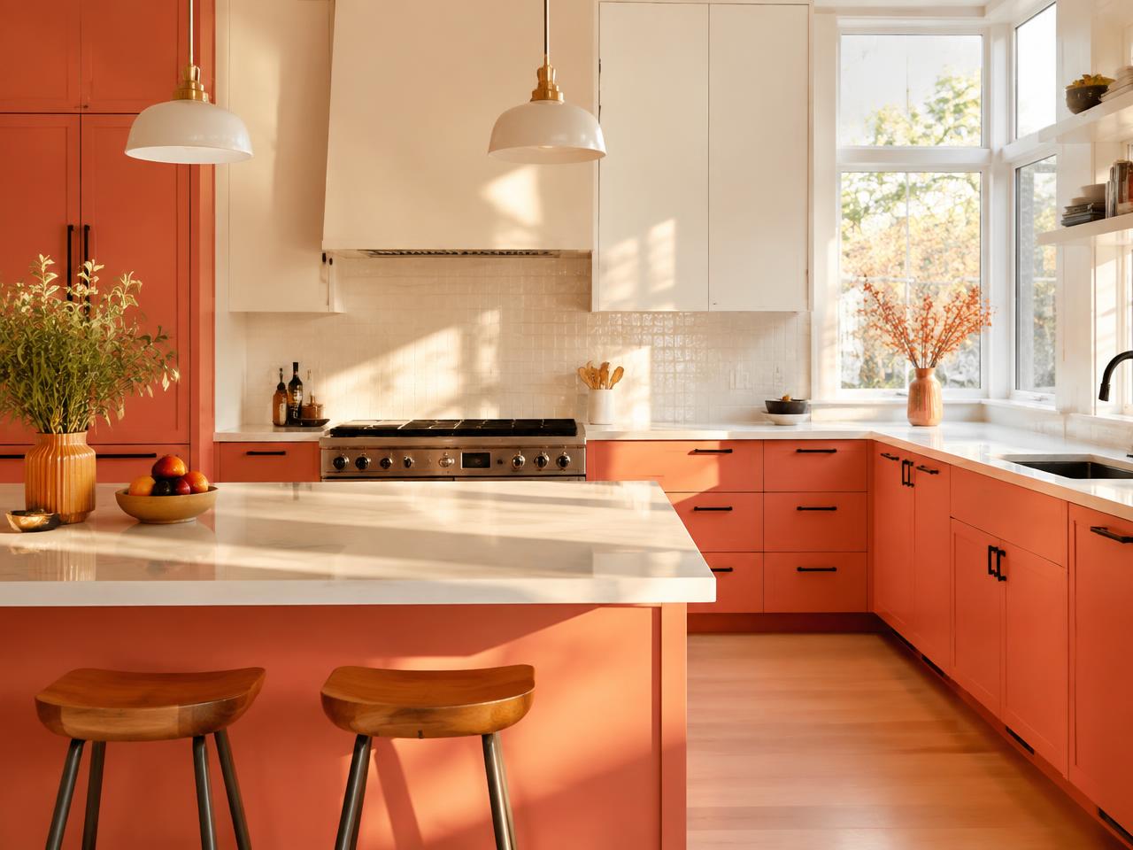 Custom coral and cream kitchen by Spot on! Cabinetry